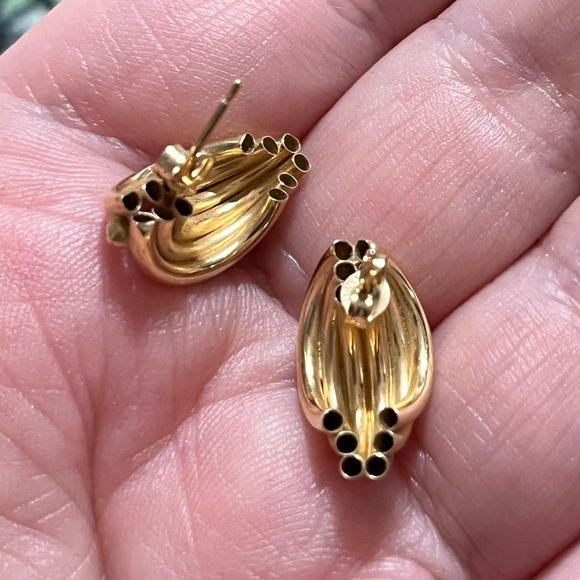 VTG Art Deco Style Faux Diamond Organ Pipe Gold Tone Metal Stud Earrings - Picture 3 of 4